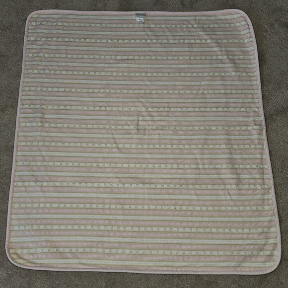 VTG Carter's Bunny Rabbit Pink Baby Blanket JOY IS Green White Stripe Cotton - Picture 8 of 8